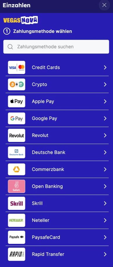 Einzahlung Casino Einzahlungsmöglichkeiten Vegasnova-Casino