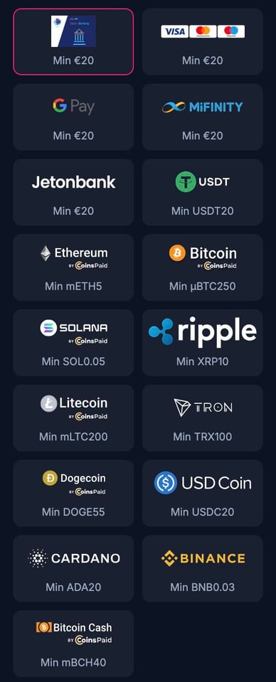 Einzahlungsmethoden Casino Einzahlungs in Bets-io-Casino